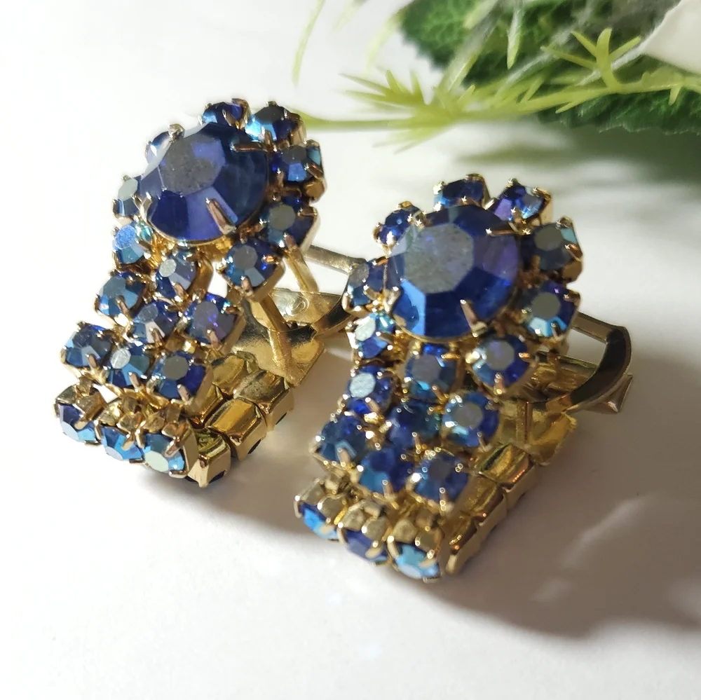 Vintage Di Gino Blue Aurora Borealis Wrap Around Gold Plated Cuff Links Unisex